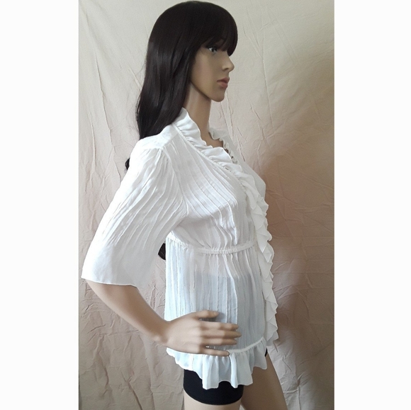 NY Collection White Ruffled Button Up Blouse - Picture 2 of 4